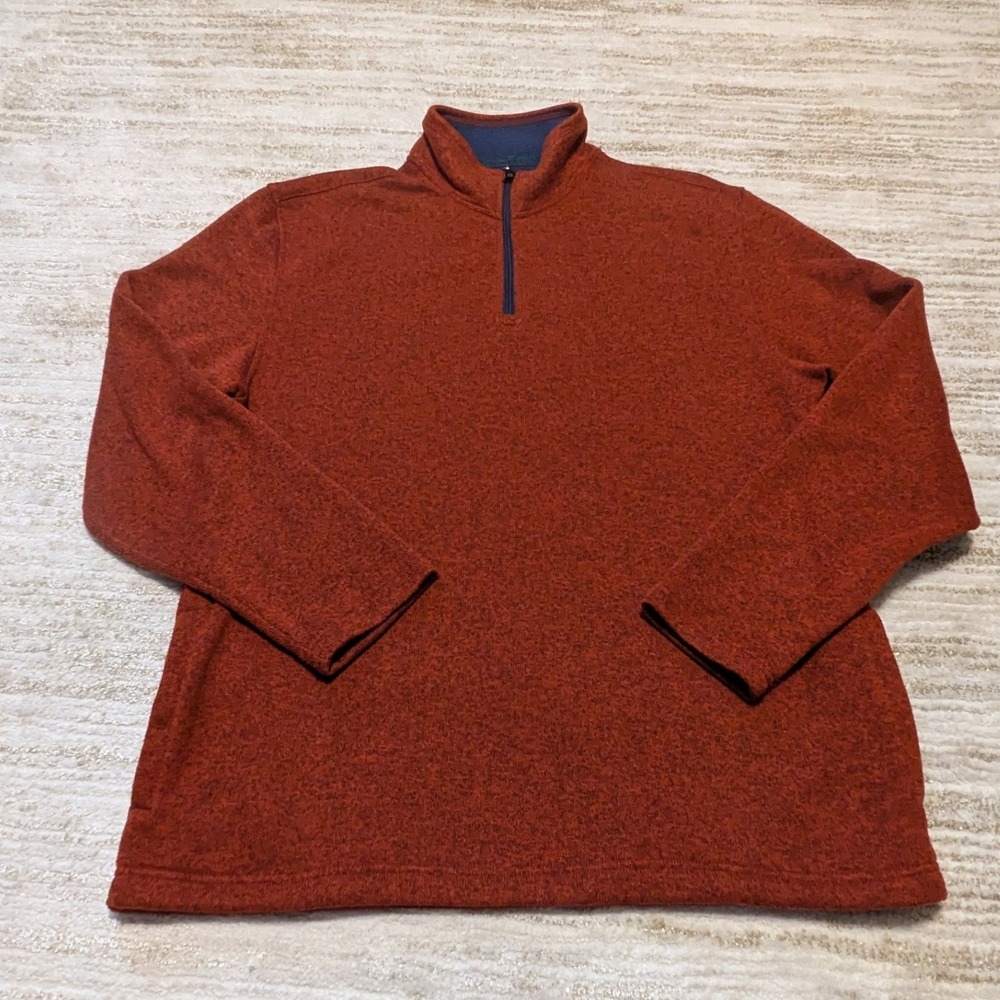 Izod Quarter Zip Pullover Mens Sz L Rust Orange Heathered Sweater Fleece Pocket